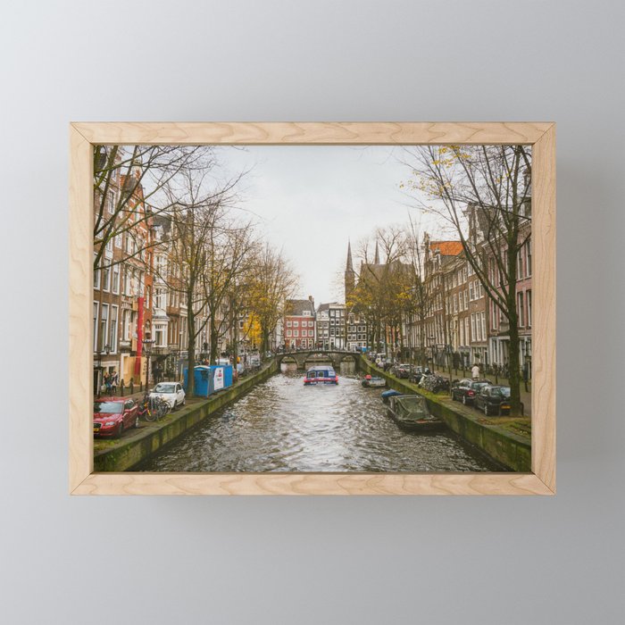 Colorful Amsterdam Townhouses and Canal  Framed Mini Art Print