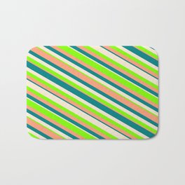 [ Thumbnail: Beige, Chartreuse, Light Salmon, and Teal Colored Lines Pattern Bath Mat ]