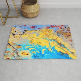 spring in janurary Rug | Japanese, Yellow, Colorful, Pouring, Acrylic, Oil, Abstract, Painting, White, Neon 