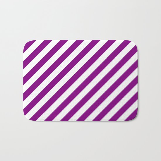 Diagonal Stripes (Purple/White) Bath Mat