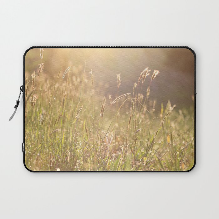 Soft morning sun light shining on the dew on sweet vernal grass. Laptop Sleeve