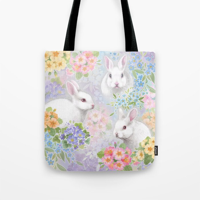 Spring white rabbits in pastel colors Tote Bag