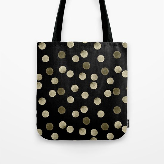 Watercolor . Olive green polka dots on black . Tote Bag
