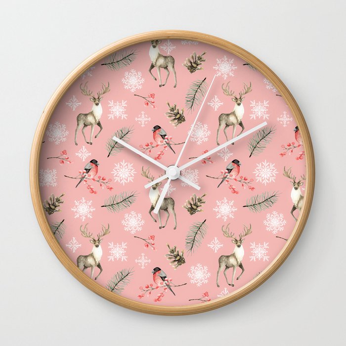 Xmas Pattern Pink #socieyt6 #buyart Wall Clock