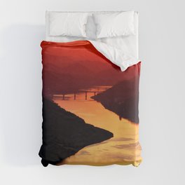 sunset Mountains red River  Duvet Cover