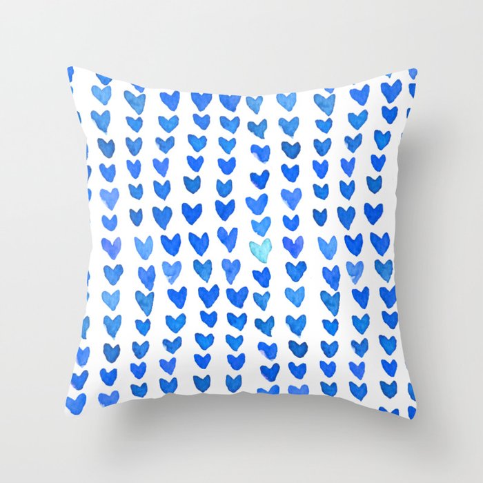 Brush stroke hearts - blue Throw Pillow