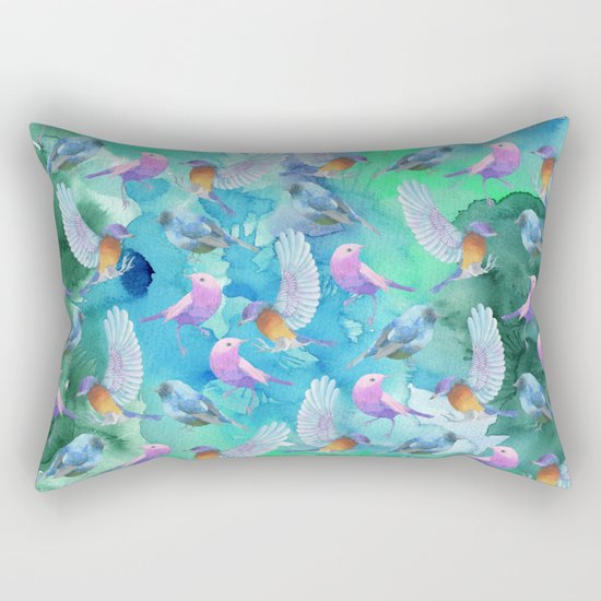 Birds in the sky- Bird animal pattern on aqua backround Rectangular Pillow