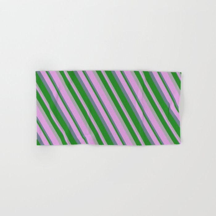 Forest Green, Dark Gray, Plum, and Slate Gray Colored Stripes/Lines Pattern Hand & Bath Towel