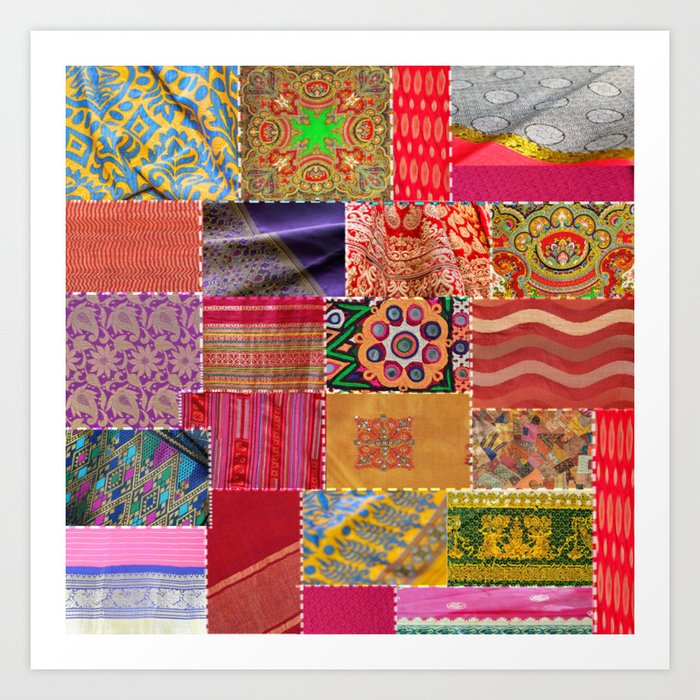 Boho Sari Patchwork Quilt Art Print