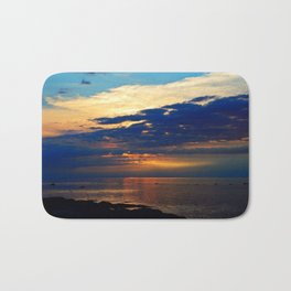 Blazing Sunset under Blue Sky Bath Mat | Nature, Storm, Peaceful, Calm, Digital, Weather, Danbythesea, Sunset, Color, Beach 