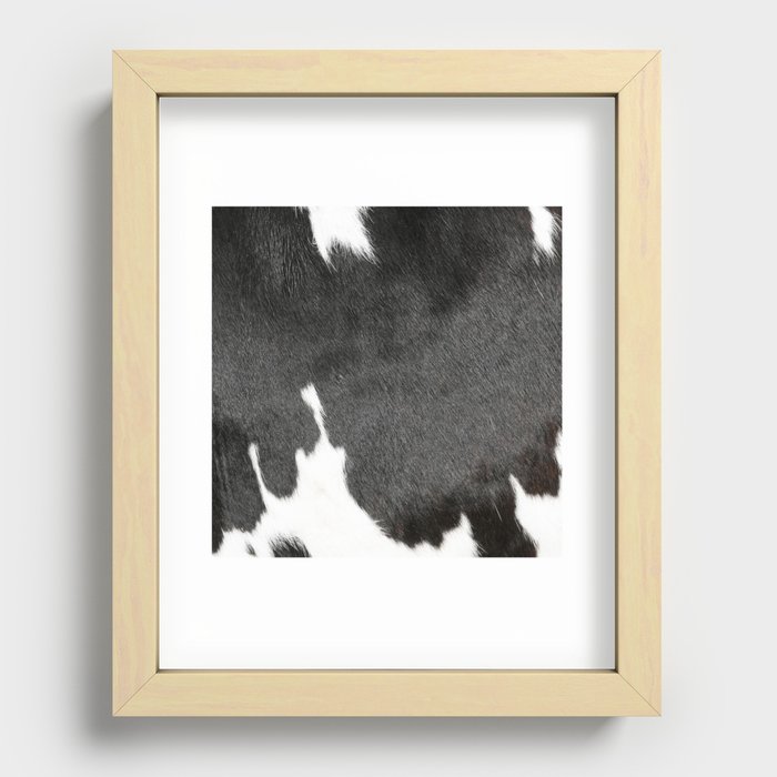 Black Cowhide, Cow Skin Print Pattern, Modern Cowhide Faux Leather Recessed Framed Print