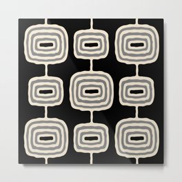 Mid Century Modern Atomic Rings Pattern 234 Black Beige and Gray Metal Print