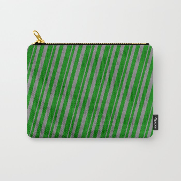 Grey & Green Colored Stripes/Lines Pattern Carry-All Pouch