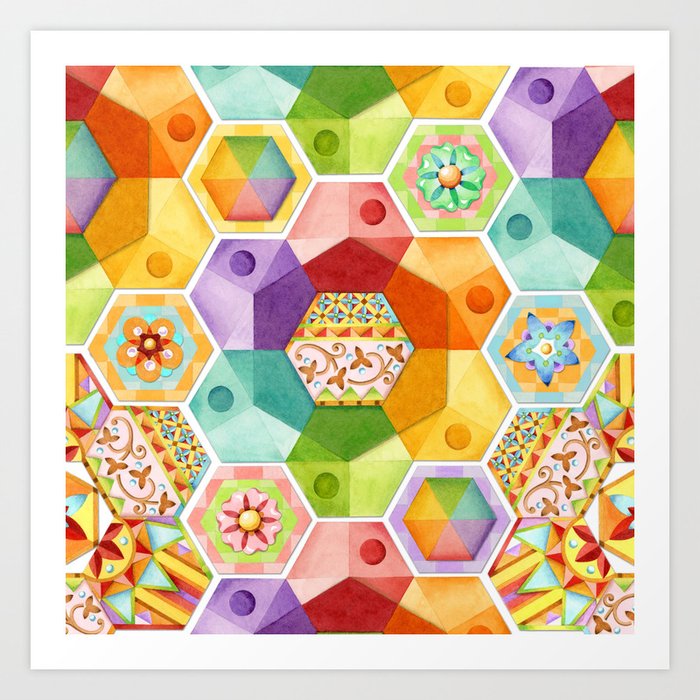 Circus Rainbow Hexagons Art Print