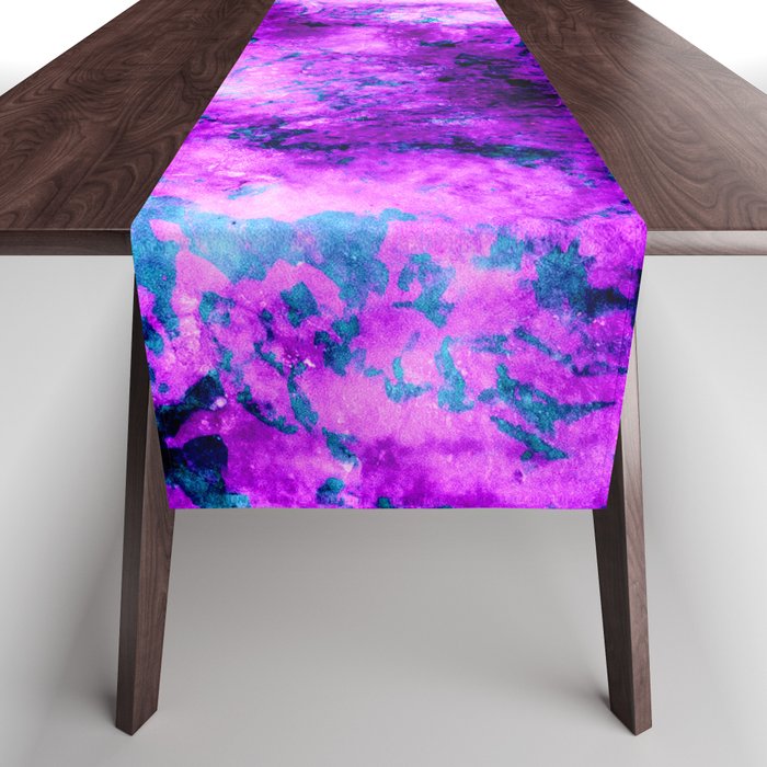 Modern abstract purple violet teal watercolor Table Runner