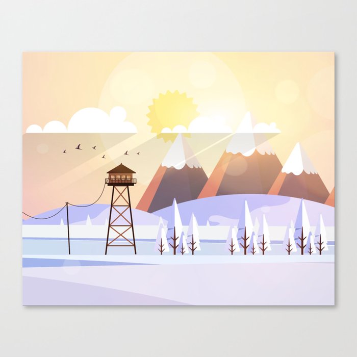 Vector Art Landscape with Fire Lookout Tower Canvas Print