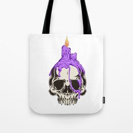 Skull with purple candle  Tote Bag