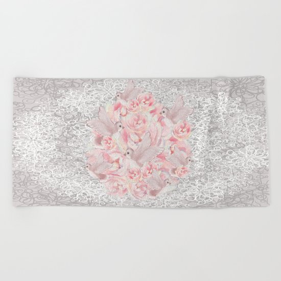 Rose Birds Beach Towel