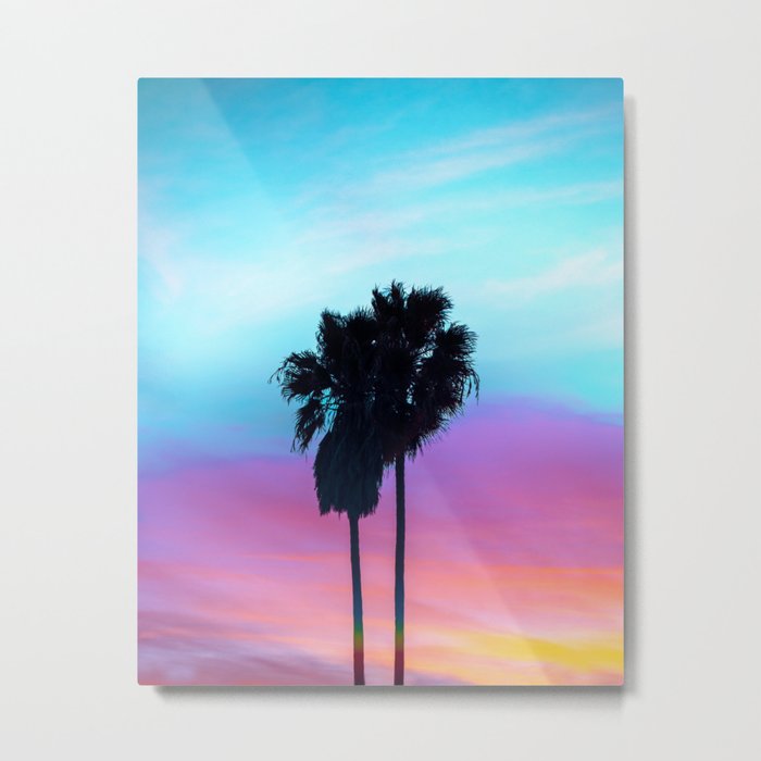Palm Tree Sunset | California Beach Pastel Clouds Metal Print
