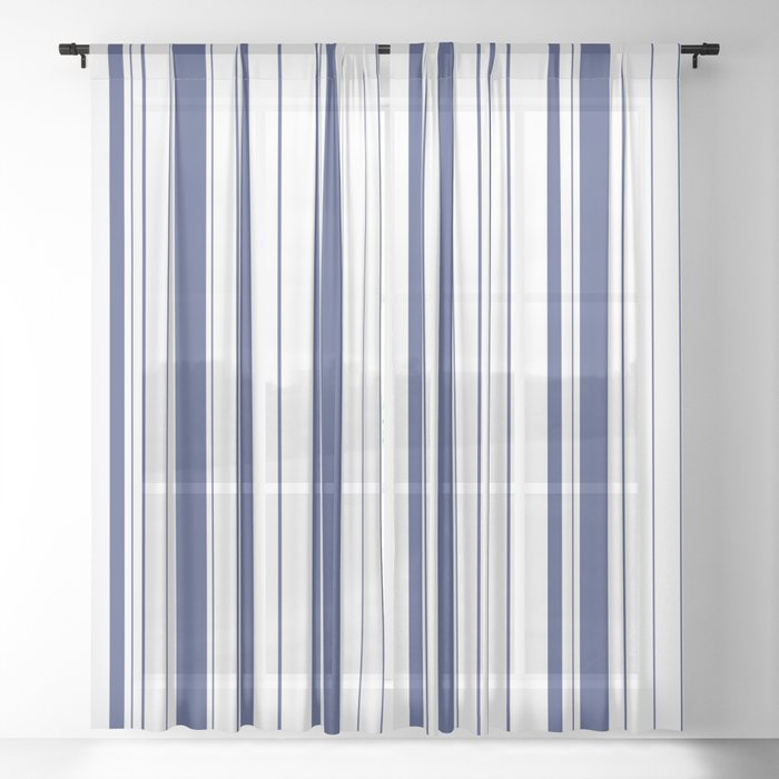Minimalist Era - White & Indigo Blue Stripe Asymmetrical Sheer Curtain