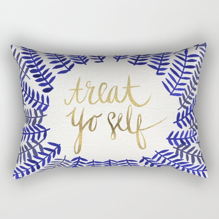 Treat Yo Self – Gold & Navy Rectangular Pillow