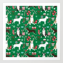 Bull Terrier christmas holiday pet pattern stockings presents dog breed gifts Art Print