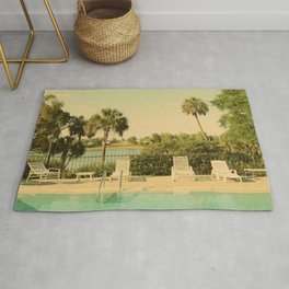 Lolita's Poolside Vacation - Beach Art Rug | Digital, Florida, Photo, Swimmingpool, Palmtree, Retrophotography, Vintage, Retroart, Film, Loungechairs 