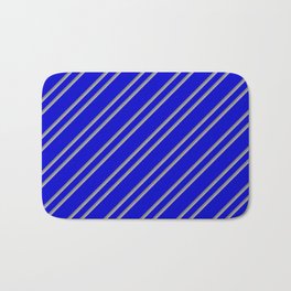 [ Thumbnail: Blue, Grey, and Dark Grey Colored Pattern of Stripes Bath Mat ]