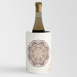 Brown Mandala, Floral Graphic Design on Beige Background Wine Chiller