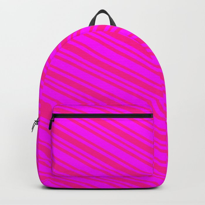 Fuchsia and Deep Pink Colored Striped Pattern Backpack