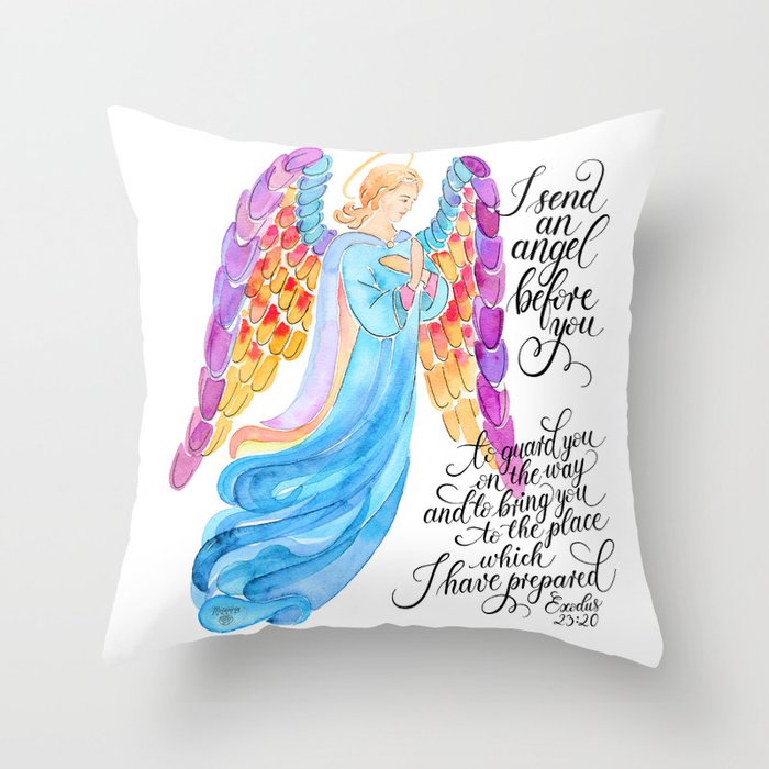 Guardian Angel, bible verse from Exodus 23:20 Throw Pillow