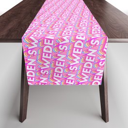 Sweden Trendy Rainbow Text Pattern (Pink) Table Runner