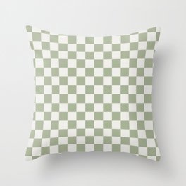 Checkerboard Check Checkered Pattern in Sage Green and Off White Throw Pillow