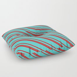 [ Thumbnail: Red & Turquoise Colored Stripes/Lines Pattern Floor Pillow ]