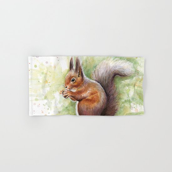 Squirrel Watercolor Painting Hand & Bath Towel