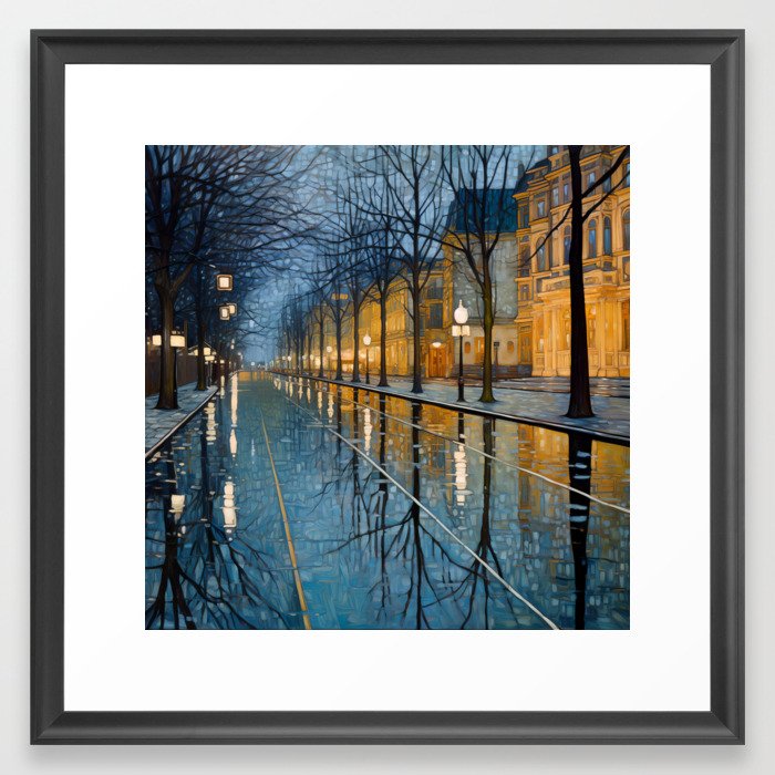 City Lights in the Rain Framed Art Print