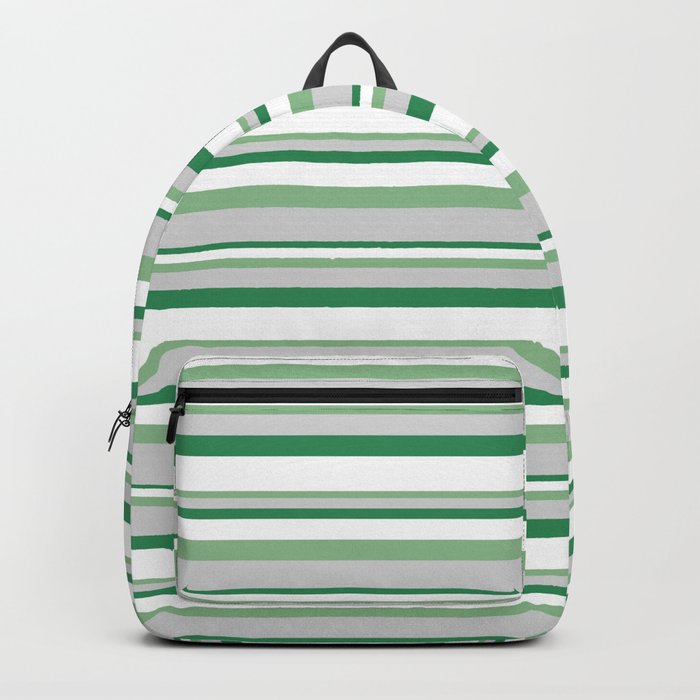 Dark Sea Green, Light Grey, Sea Green & White Colored Lines Pattern Backpack