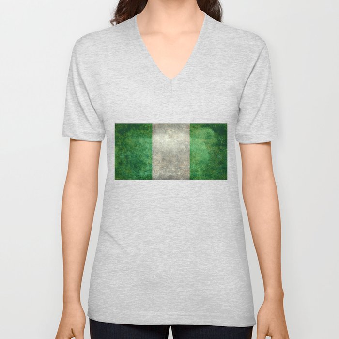 National flag of Nigeria, Vintage textured version V Neck T Shirt
