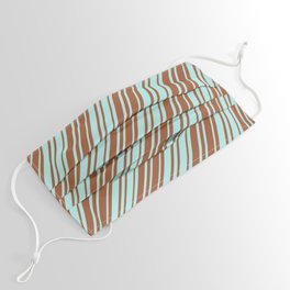 [ Thumbnail: Sienna and Turquoise Colored Lines Pattern Face Mask ]