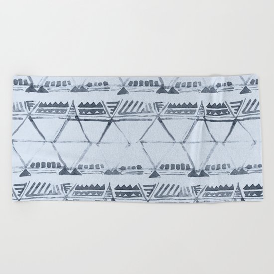 Simply Tribal Shibori in Indigo Blue on Sky Blue Beach Towel