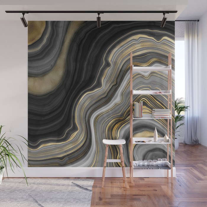 Black & Gold Agate Stone Wall Mural by nlmiller07art ...