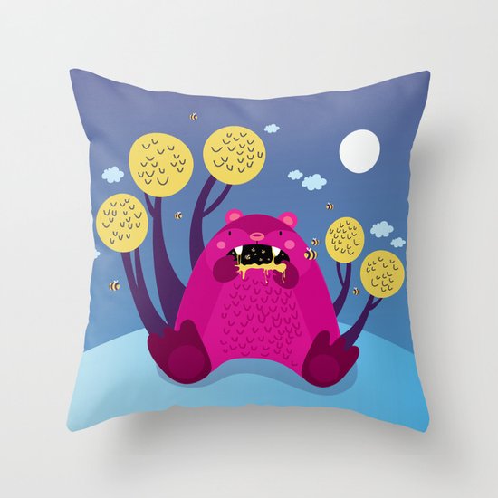 The bear and the bees Throw Pillow
