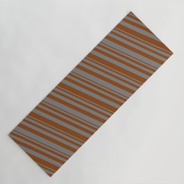 [ Thumbnail: Brown & Gray Colored Pattern of Stripes Yoga Mat ]
