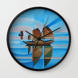 Soft Skies, Cerulean Seas and Cubist Junks Wall Clock