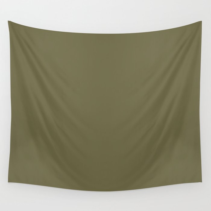 Dark Green-Brown Solid Color Pantone Olive Branch 18-0527 TCX Shades of Green Hues Wall Tapestry