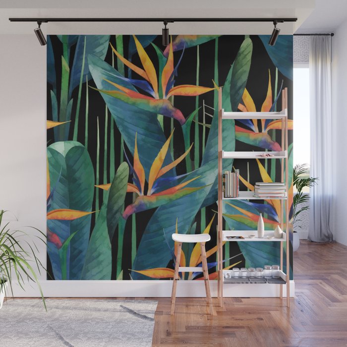 Watercolor Painting Tropical Bird Of Paradise Plants Large Wall