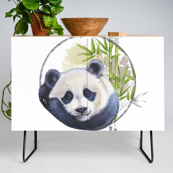 Cute panda with bamboo Credenza