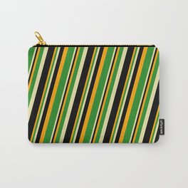[ Thumbnail: Orange, Forest Green, Pale Goldenrod, and Black Colored Lined/Striped Pattern Carry-All Pouch ]