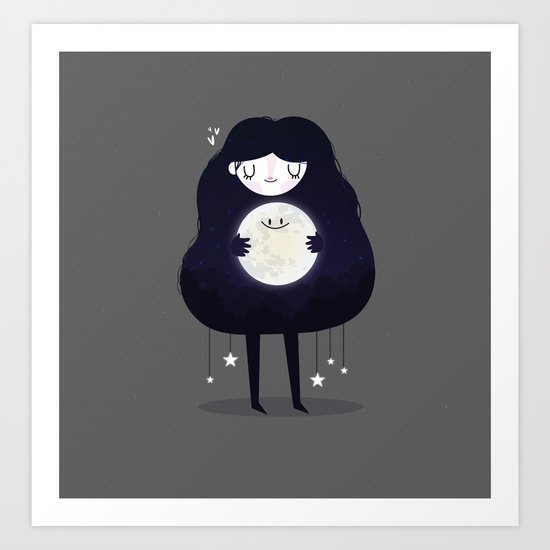 Hug the moon Art Print