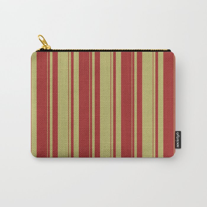 Dark Khaki & Brown Colored Striped Pattern Carry-All Pouch